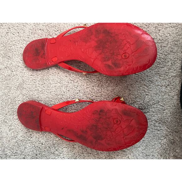 Valentino Garavani Rock Stud Red Bow Detailed Jelly Thong Sandals Size 39 (9) - Picture 9 of 10